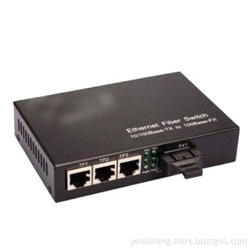 Fast Ethernet Media Converter, up to 120km Link Length with 3 10/100M RJ45 and One SC Duplex Port